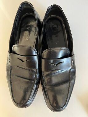Prada Black Leather Penny Loafers for Men